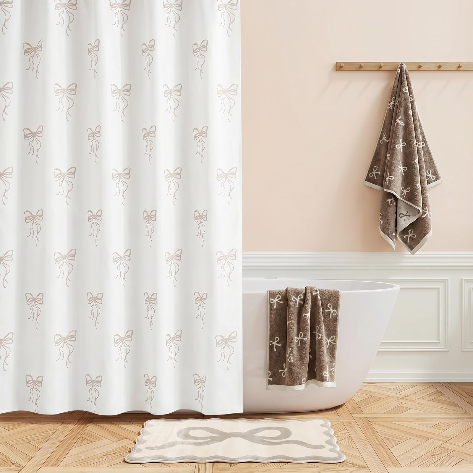 OHS - Shower Curtain - Bow Pattern - Mould Proof - 180 cm x 180 cm - Natural