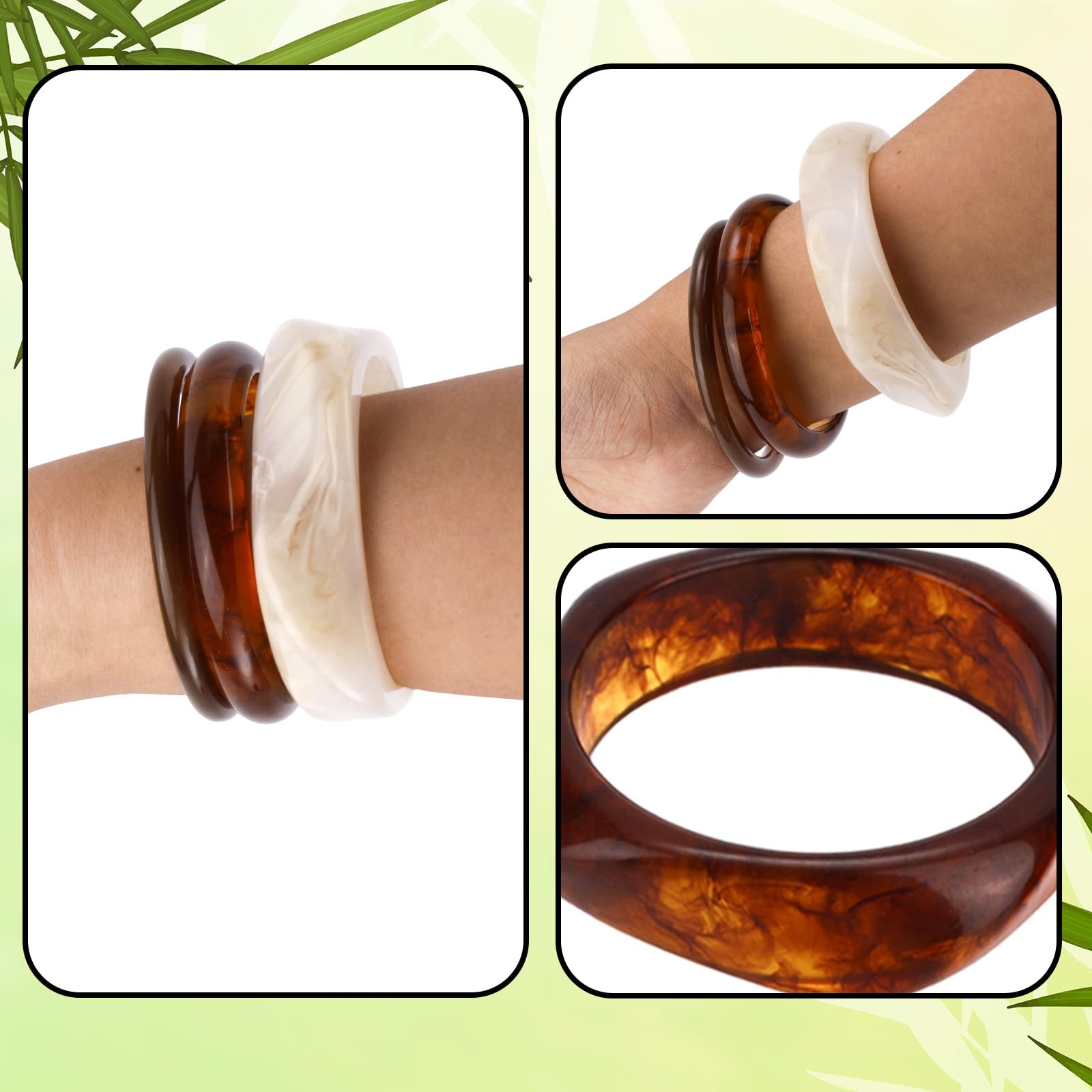 Mikovivi Juego de 8 Pulseras de Resina, 2 Diámetros Pulseras Gruesas Resina para Mujer Redondas e Irregulares Estilo Bohemio para Vacaciones Uso Diario y Regalo
