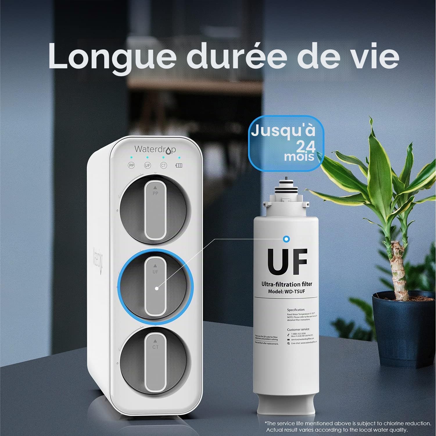 Waterdrop TSUF Ultra Filtration Filtre à eau sous table de remplacement pour Waterdrop TSU-W Système de filtration à eau 3 niveaux Ultra Filtration sous table 0,01 micron