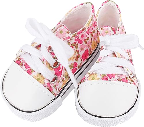 MSYO Zapatos de lona de 18 pulgadas para muñecas americanas de 18 pulgadas, diseño floral superior y cordones, disponibles en 8 patrones y colores,