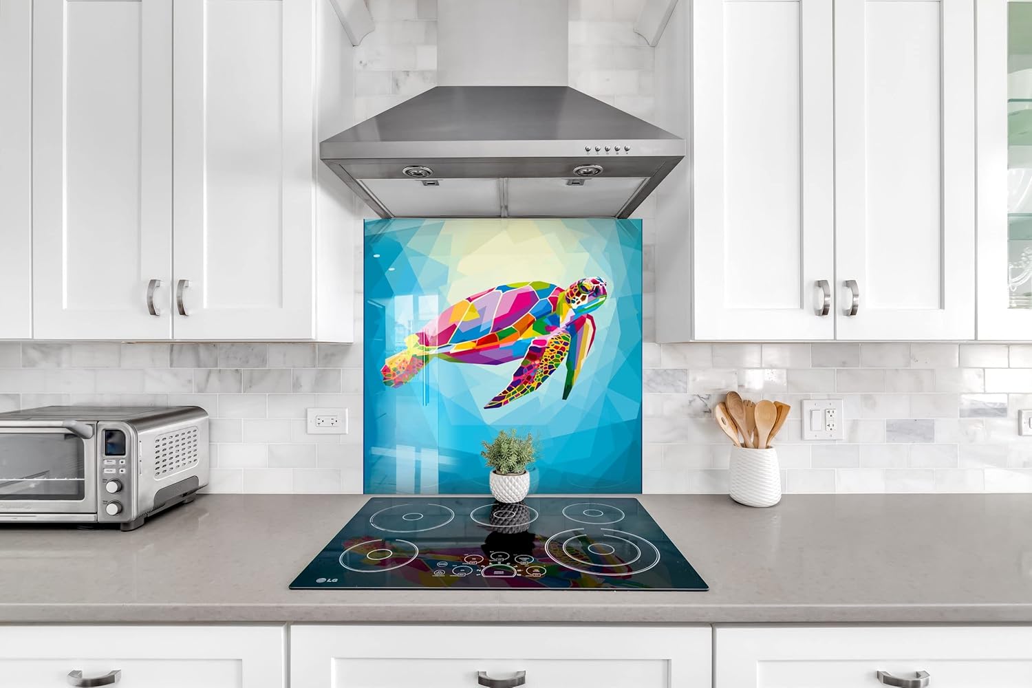 Myphotostation Sea Turtle Tempered Glass Backsplash 23.5Wx12H'' Blue Water Ocean Splashback for Kitchen Decor Bathroom Wall Protector Stove Backsplash Panel Tile Glass Cooker Splashback