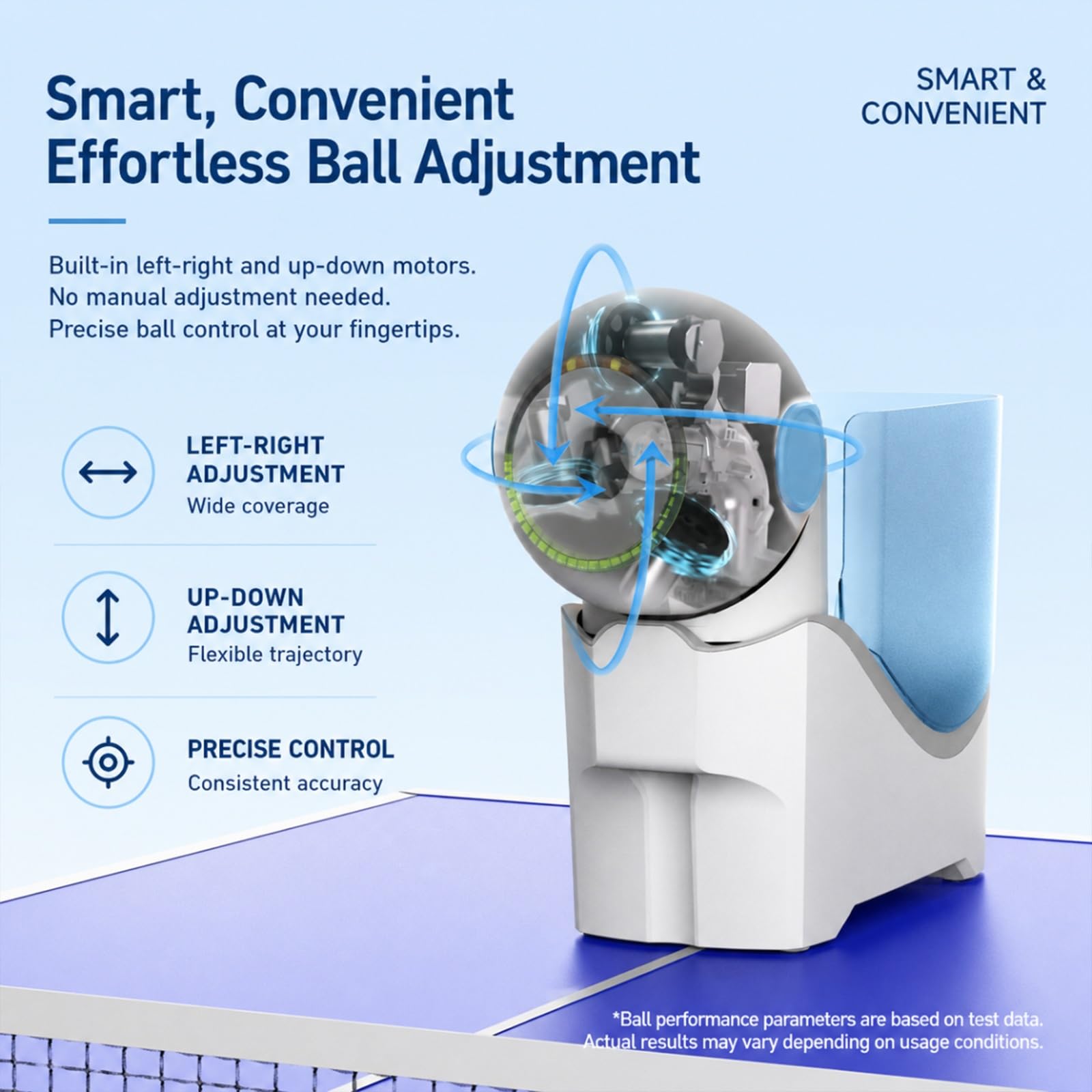 Robot da ping pong da tavolo, regolazione spin/velocità/punto atterraggio | Macchina da ping pong automatica, alimentazione a batteria, capacità 160 palline, controllo tramite telecomando/app