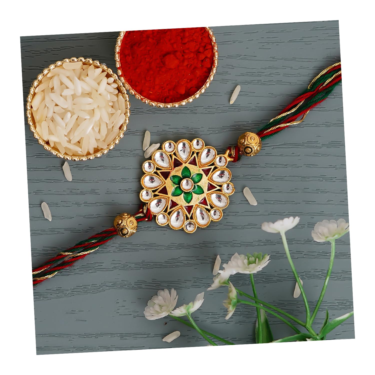 eCraftIndia Multicolor Beautiful Floral Designer Kundan Rakhi with Roli Chawal Pack - Rakhi for Brother, Bhaiya, Bhai (B0B5DLCT7Z) Amazon Price History, Amazon Price Tracker