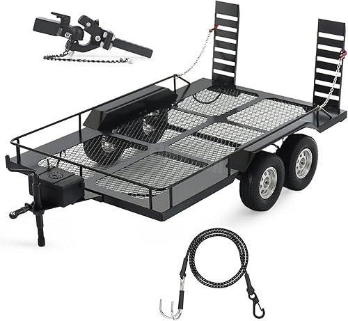 Kit de construcción de metal 1/10 RC Remolque con receptor de montaje de enganche y cuerdas de transporte para autos orugas Axial SCX10 D90 Wrangler