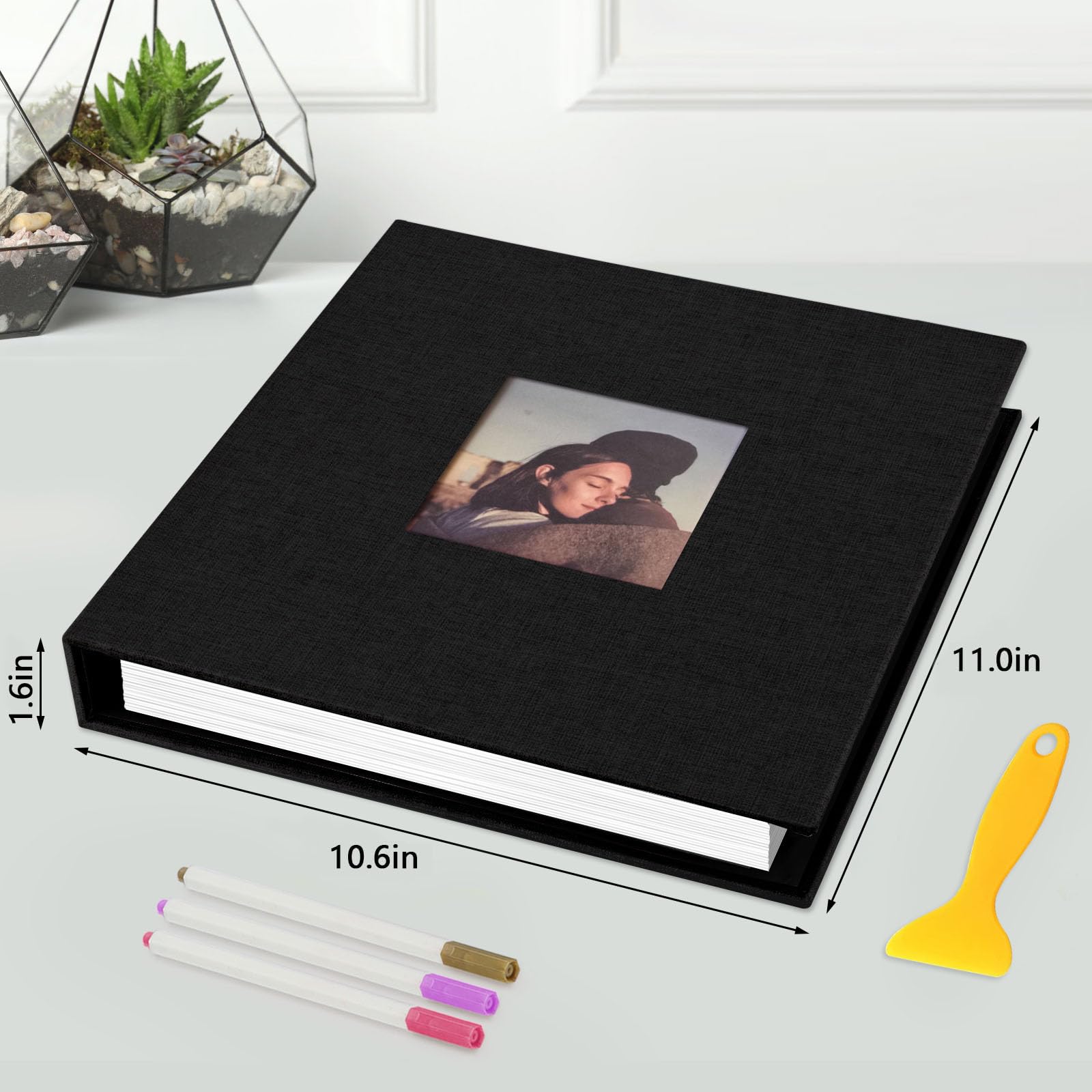 Zesthouse Álbum de fotos autoadhesivo con ventana de visualización de imágenes, álbumes de recortes de 3 anillos, 60 páginas con capacidad para fotos de 8 x 10, 5 x 7, 4 x 6, libro magnético con