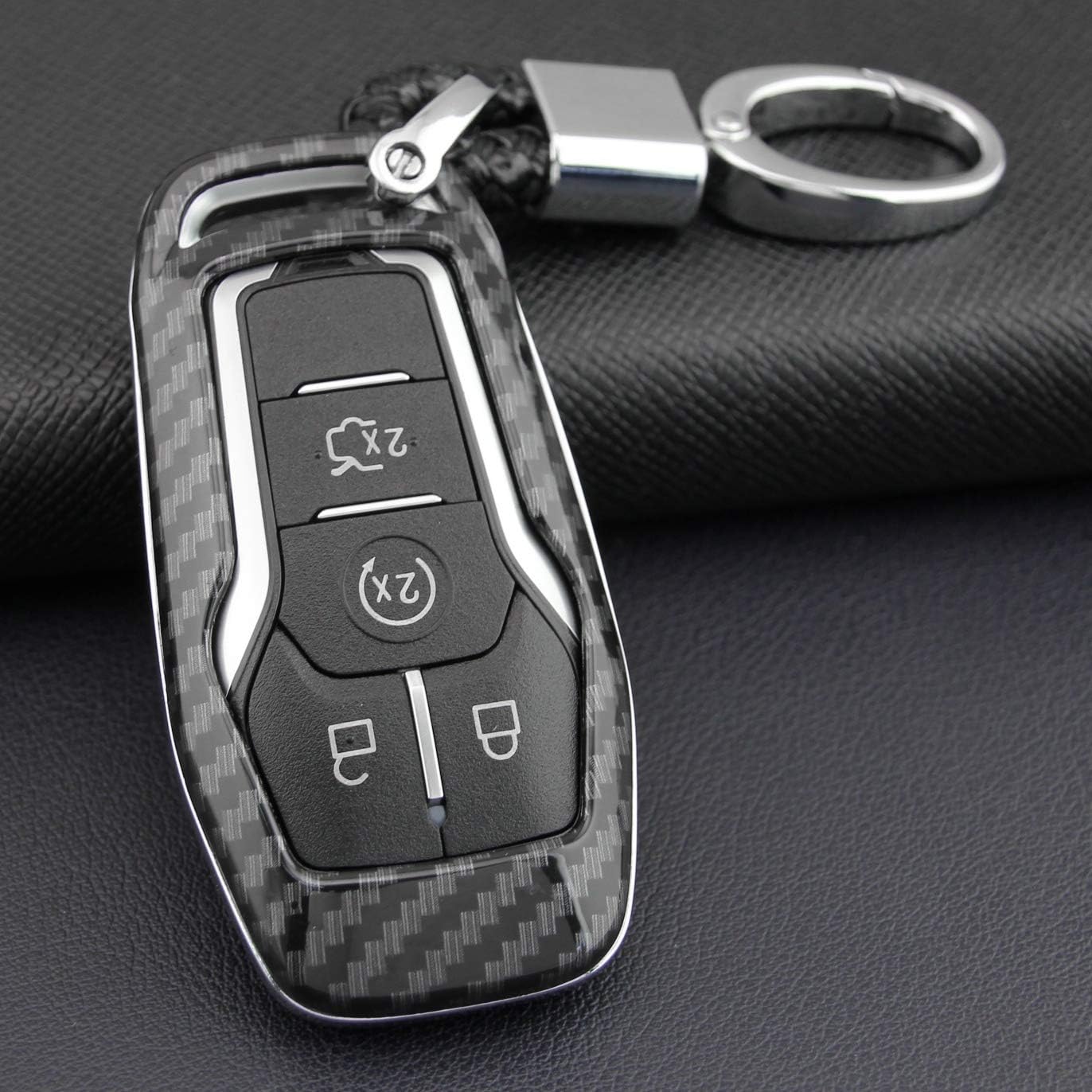 SENYAZON JEYODA ABS Carbon Fibre Car Key Shell For Ford F150 Mondeo Mustang Edge Explorer, Shell With Keychian, middle