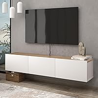 Vista 10 de Atelier Mobili - Consola de TV de pared, color blanco brillante, centro de entretenimiento con diseño flotante Madera como