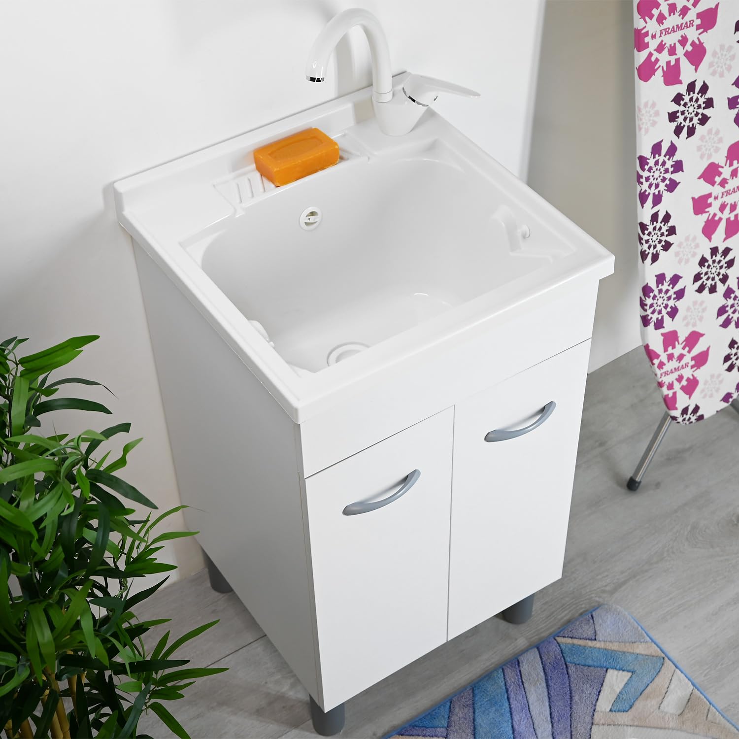 Mobile lavatoio lavanderia P 50 L 50 ATHENA con pilozzo asse di lavaggio e sifone resistente ad acqua e umidità (50 x 50)