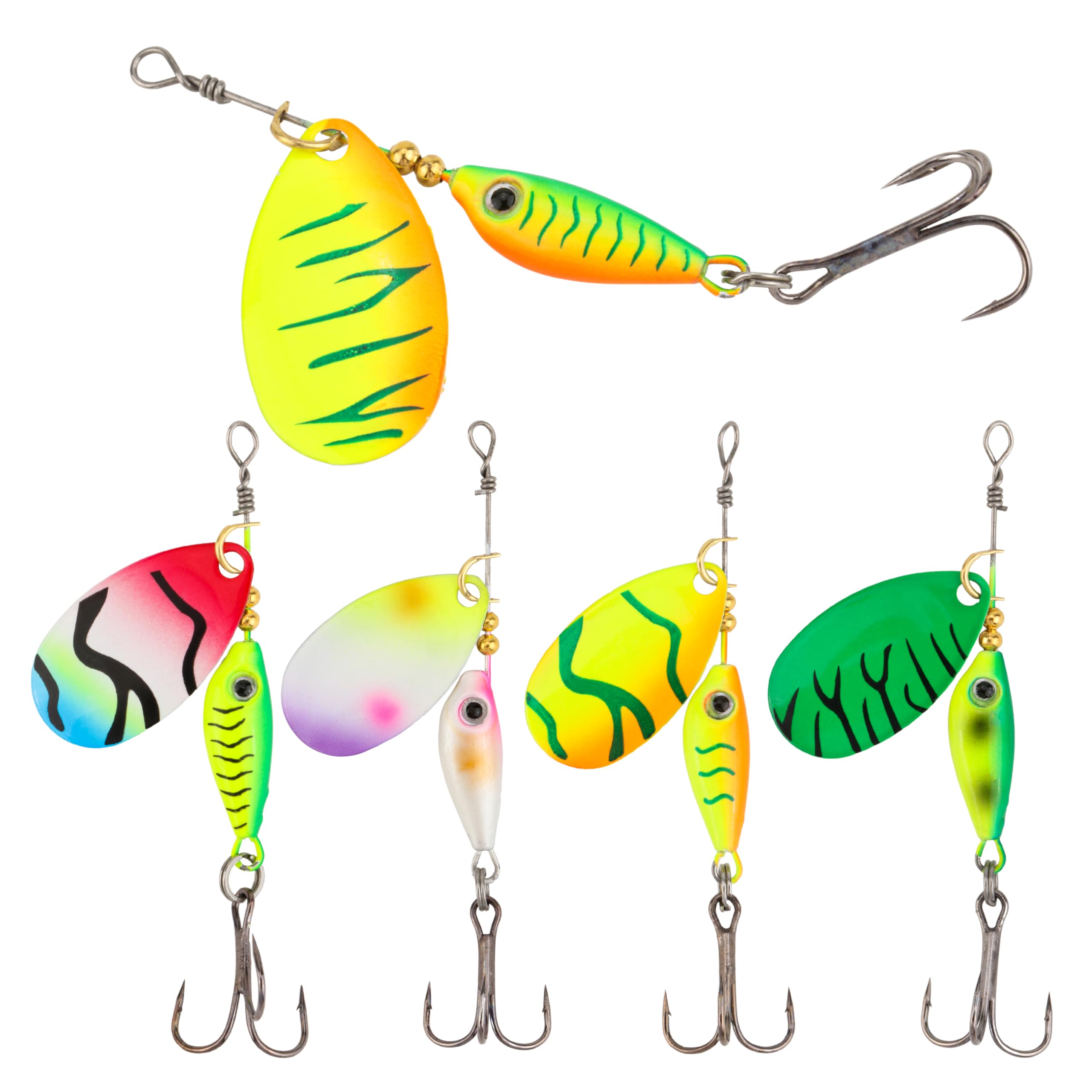 Inline Spinner Bait - Fish-Shaped Spinnerbait Lures 5-Pack, 360° Rotation with Reflective Blades, Perfect for Freshwater & Saltwater Fishing, Targeting Bass, Trout, Pike, Perch & More