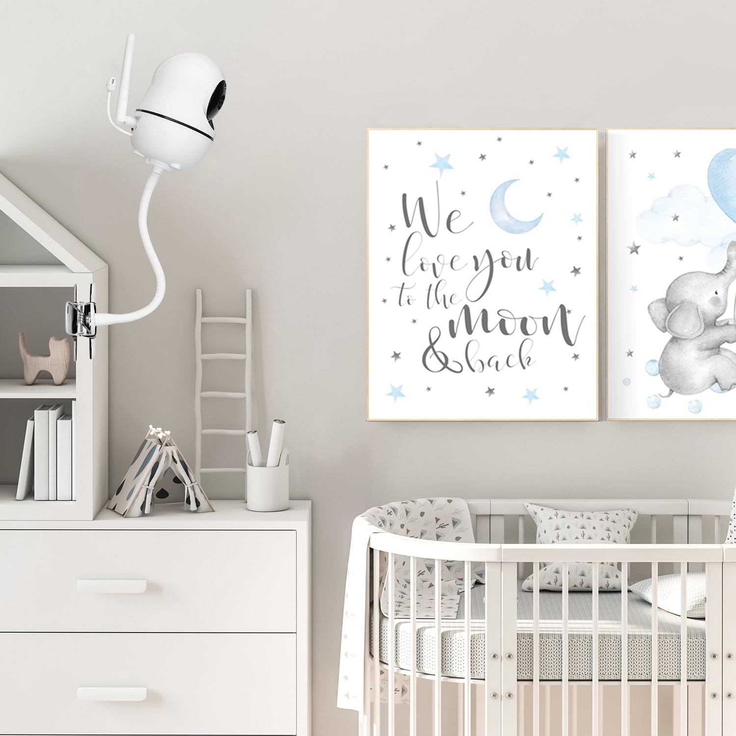 Elastyczny zacisk do monitorowania niemowląt kompatybilny z HelloBaby HB6550/HB65/HB66/HB248, ANMEATE SM935E, iFamily 43E, Kidsneed SM935, uchwyt na aparat Hellobaby bez narzędzi lub uszkodzeń ściany