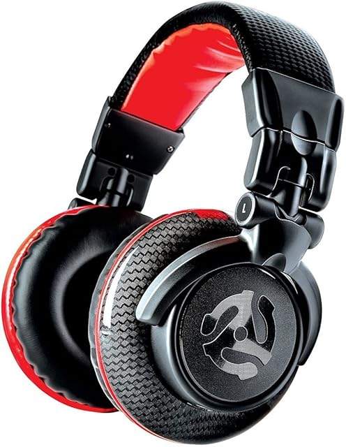 Numark Red Wave Carbon - lekkie, wysokiej jakości słuchawki DJ-skie z przegubami obrotowymi, sterownikami 50 mm, zdejmowanym kablem, adapterem 3,5 mm i torbą
