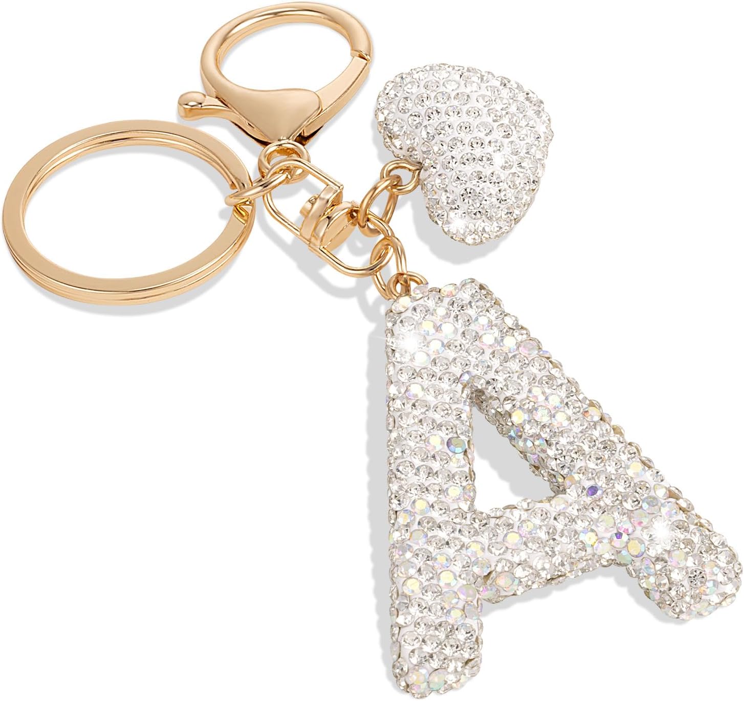Initial Keychain for Women Bling Letter Key chain Initial with Heart White Keychain Charms for Backpack Handbag