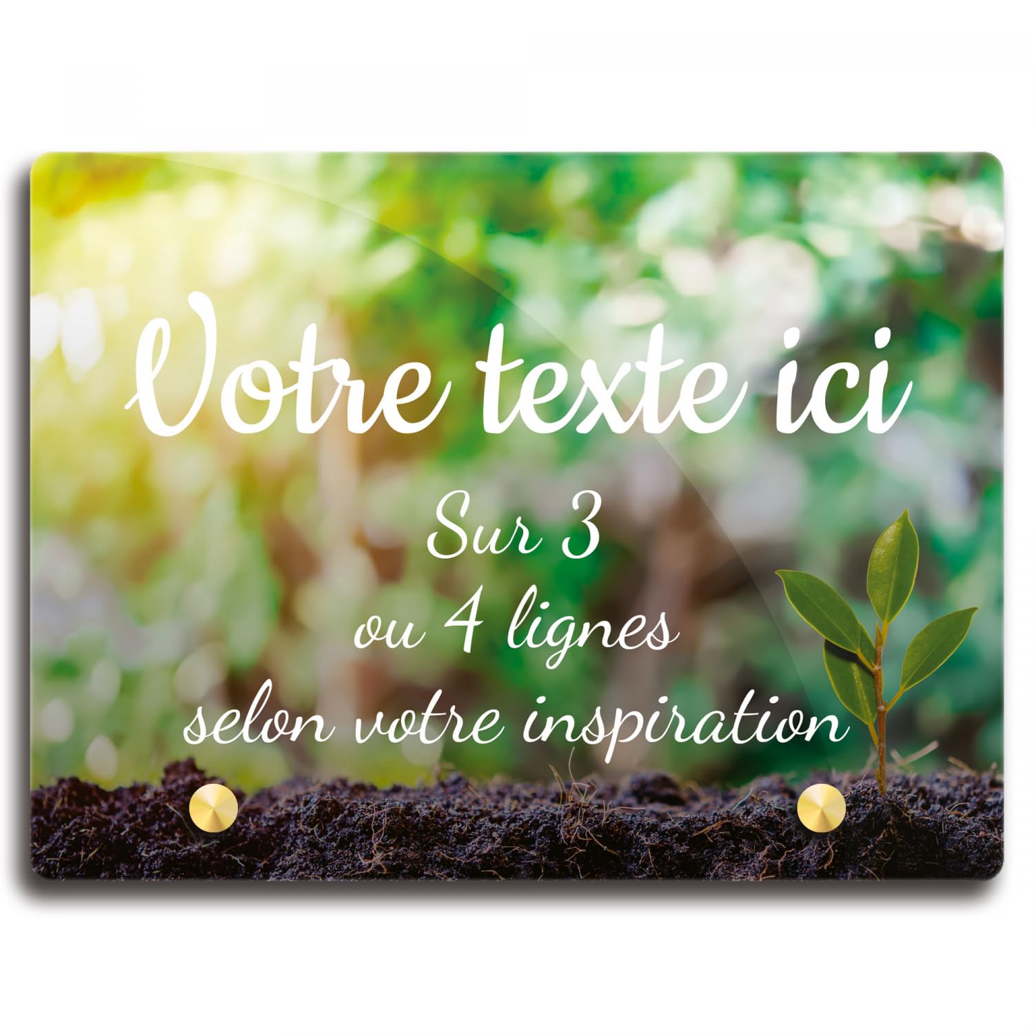 Placa funeraria rectangular personalizable en plexi patrón Planta Brote, varios tamaños, grosor 6mm, personalizado en varias líneas 20x15 cm