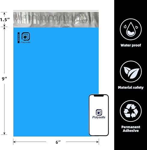 Miniatura 2 de POLYSELLS 100 sobres de envío de polietileno azules de 6 x 9 pulgadas, sellado adhesivo fuerte, impermeables y resistentes a desgarros para ropa,