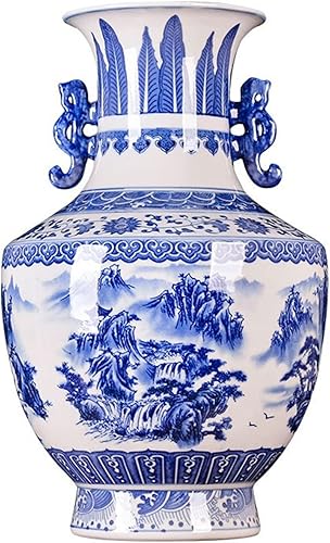 HIHELO Jarrones decorativos de cerámica de 1574 pulgadas adornos de porcelana azul antiguo y blanco jarrón chino inserción porche sala de estar