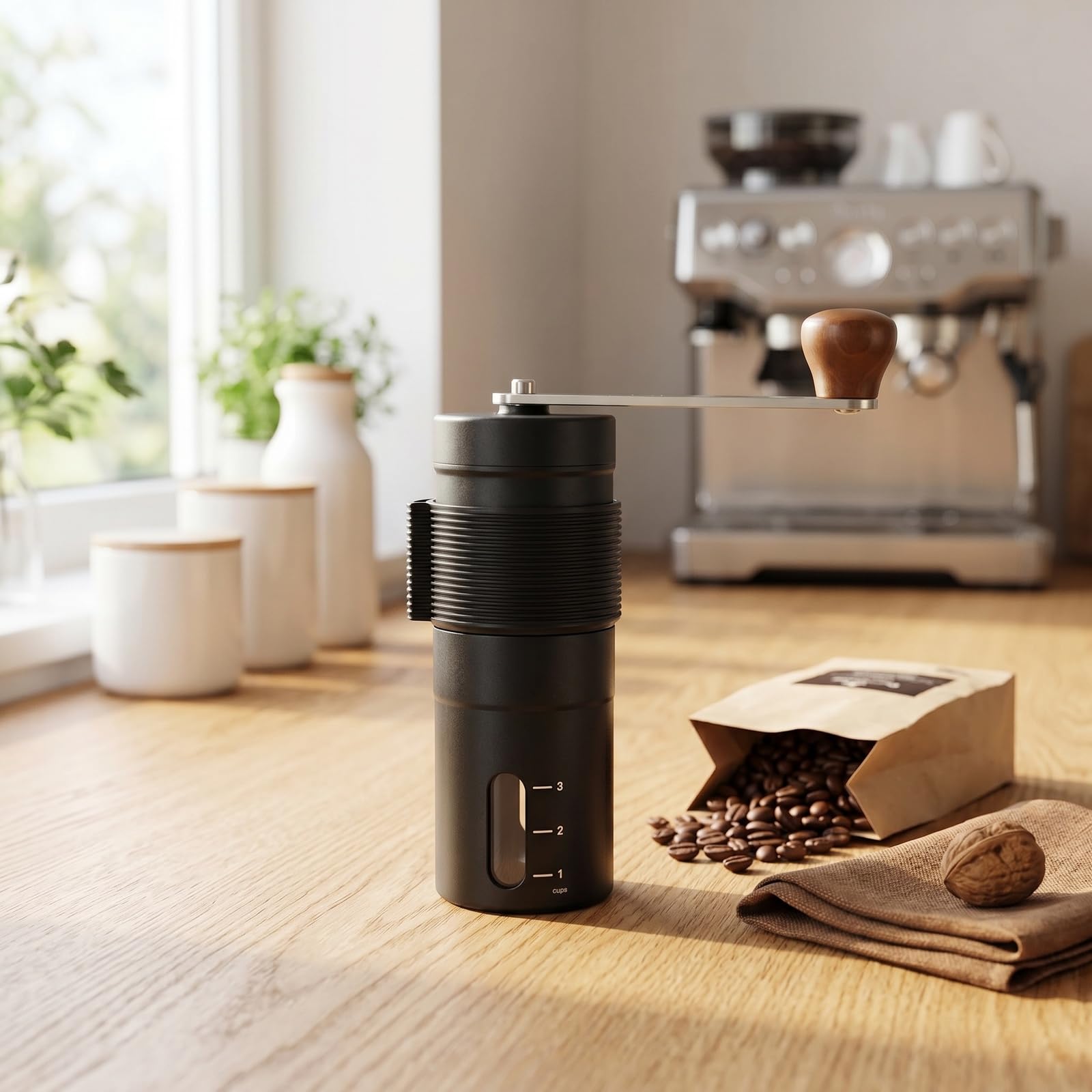 Macinacaffè Manuale Professionale in Acciaio Inox - Macina Caffè Portatile con Macinatura Regolabile per Moka, Espresso e Caffè Filtro, Design Sottile e Leggero per Casa e Viaggio