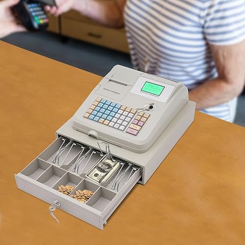 Miniatura 3 de Caja registradora electrónica con 48 llaves Sistema POS caja registradora W8 ranuras para monedas y 3 ranuras para billetes, 8 pantalla LED digital