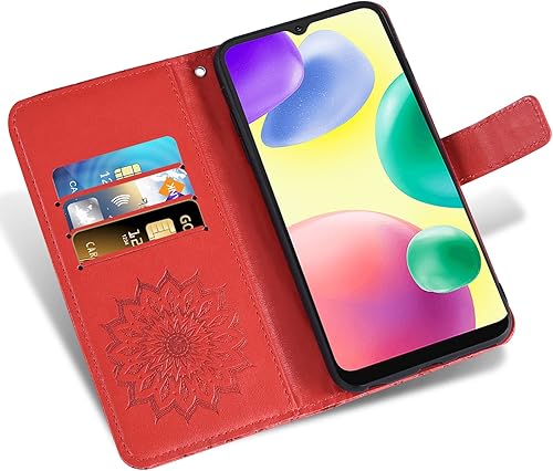 Miniatura 2 de Asuwish Funda de teléfono para Xiaomi Redmi 10A9C Wallet Cases con protector de pantalla de vidrio templado, funda delgada con tapa abatible,