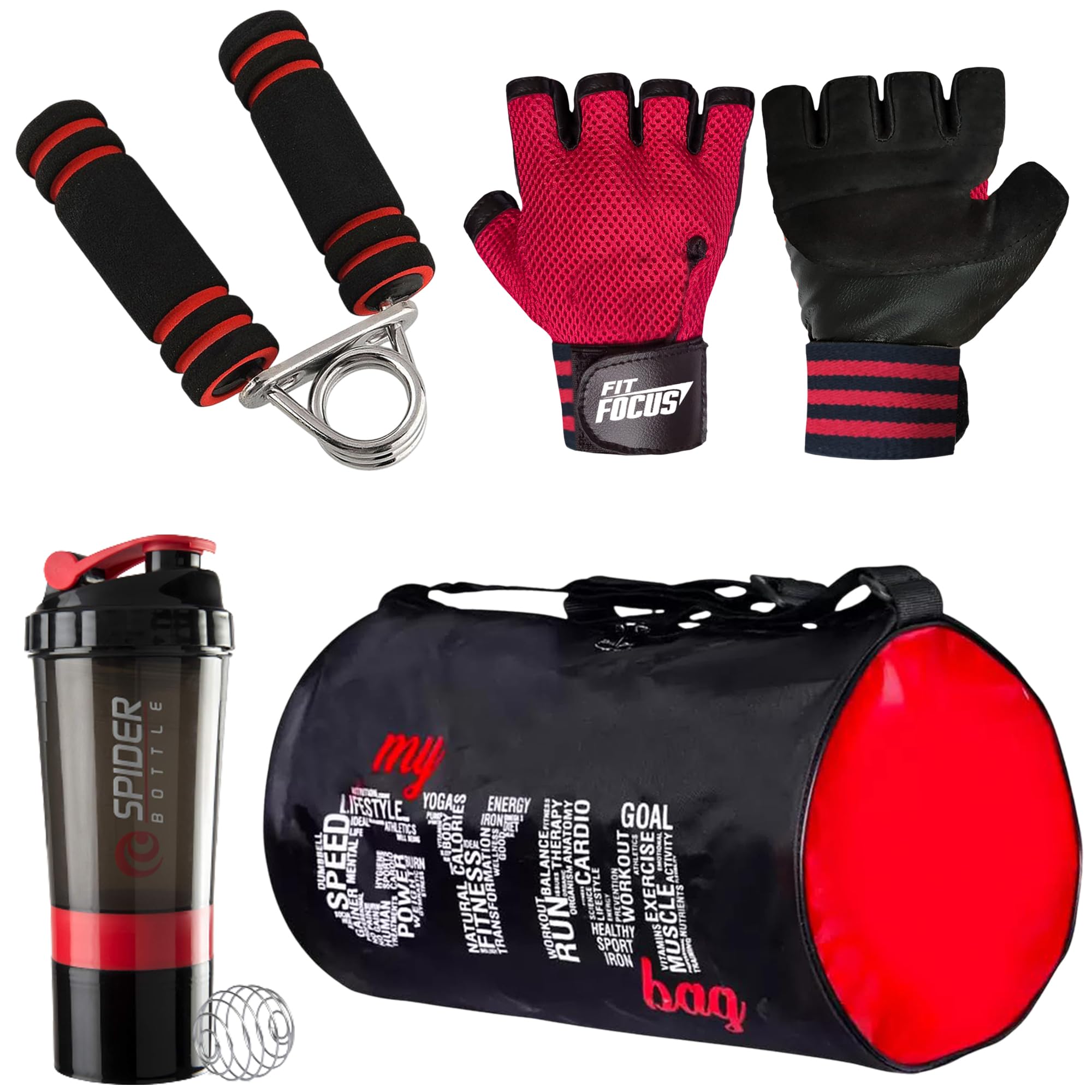 Ultimate 4-in-1 Fitness Gear Set with My Gym Duffel Bag, Protein Shaker, Workout Gloves and Hand Grip, (Red)-image-48