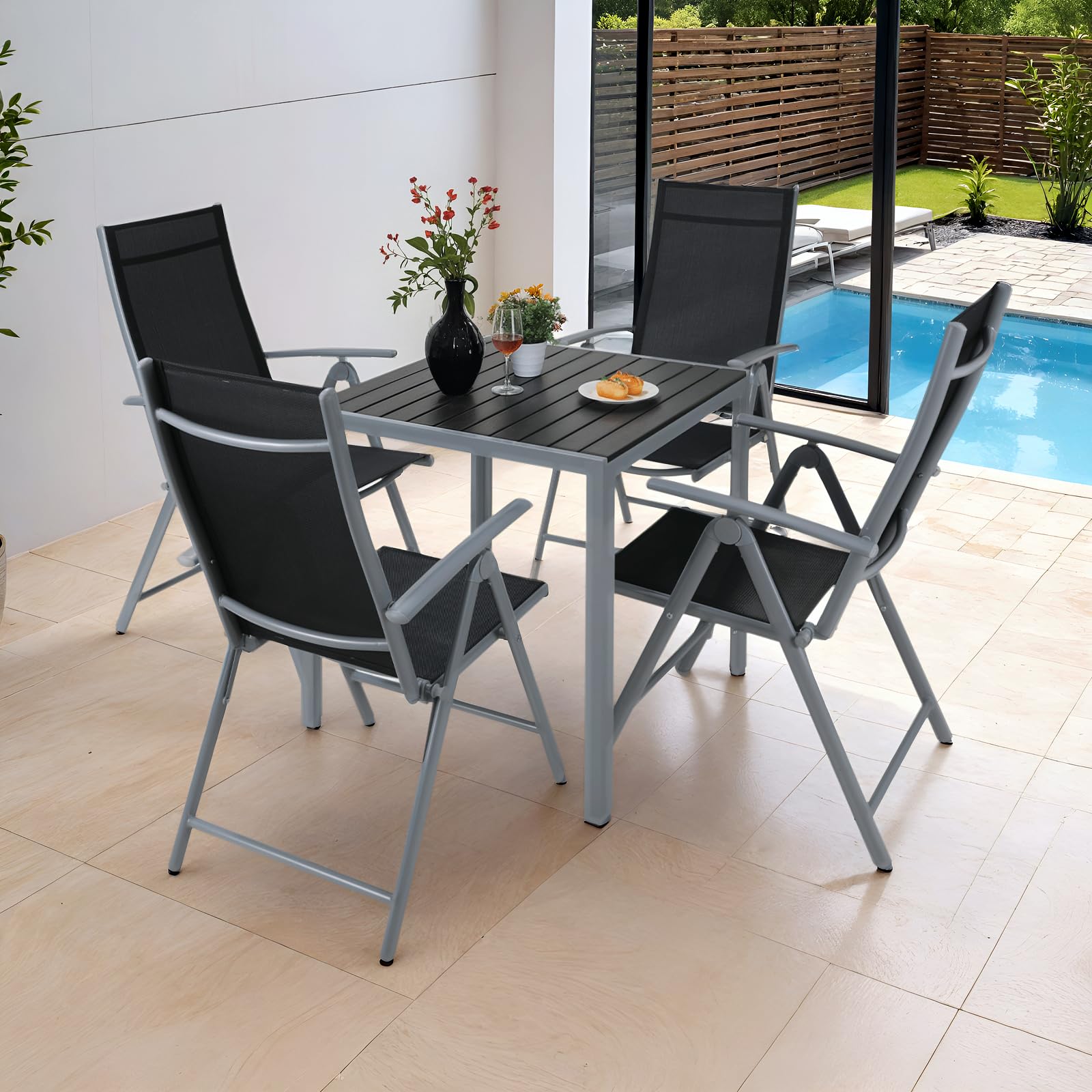 Clevich Gartentisch Wetterfeste, 75x75cm, Outdoor-Esstisch, WPC-Balkontisch, Aluminiumrahmen, Wetterfeste Gartenmöbel, quadratischer Terrassentisch, Silber Grau