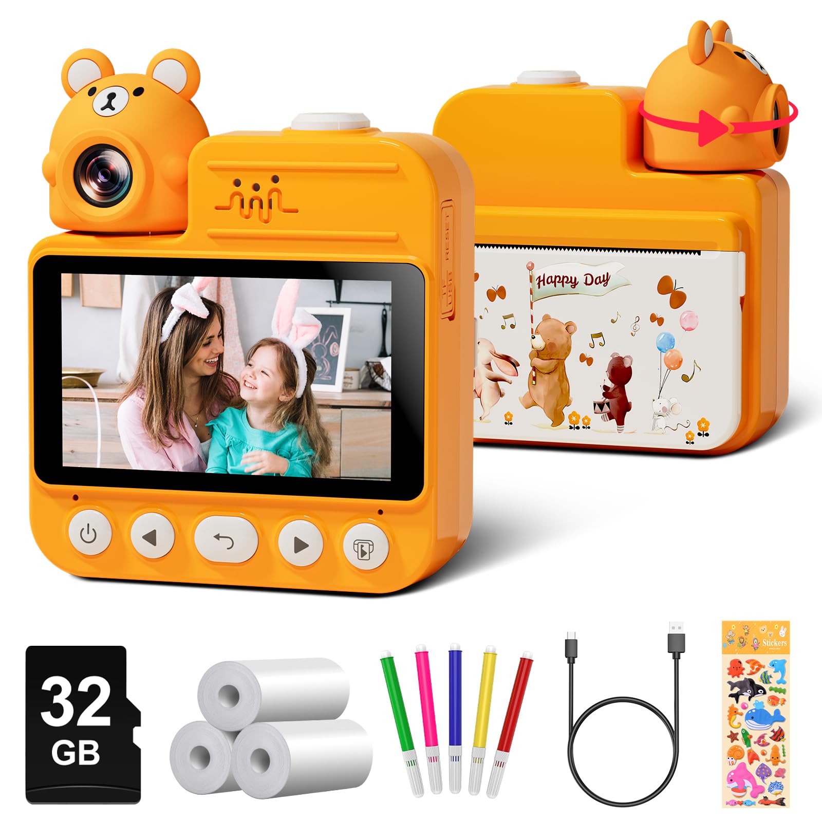 Gofunly Macchina Fotografica Bambini Istantanea, 3,0 Pollici Fotocamera Istantanea Bambini con 32GB Scheda & 3 Carta Stampa, 14MP/1080P HD Videocamera Fotocamera Digitali per Bambino da 3-12 Anni