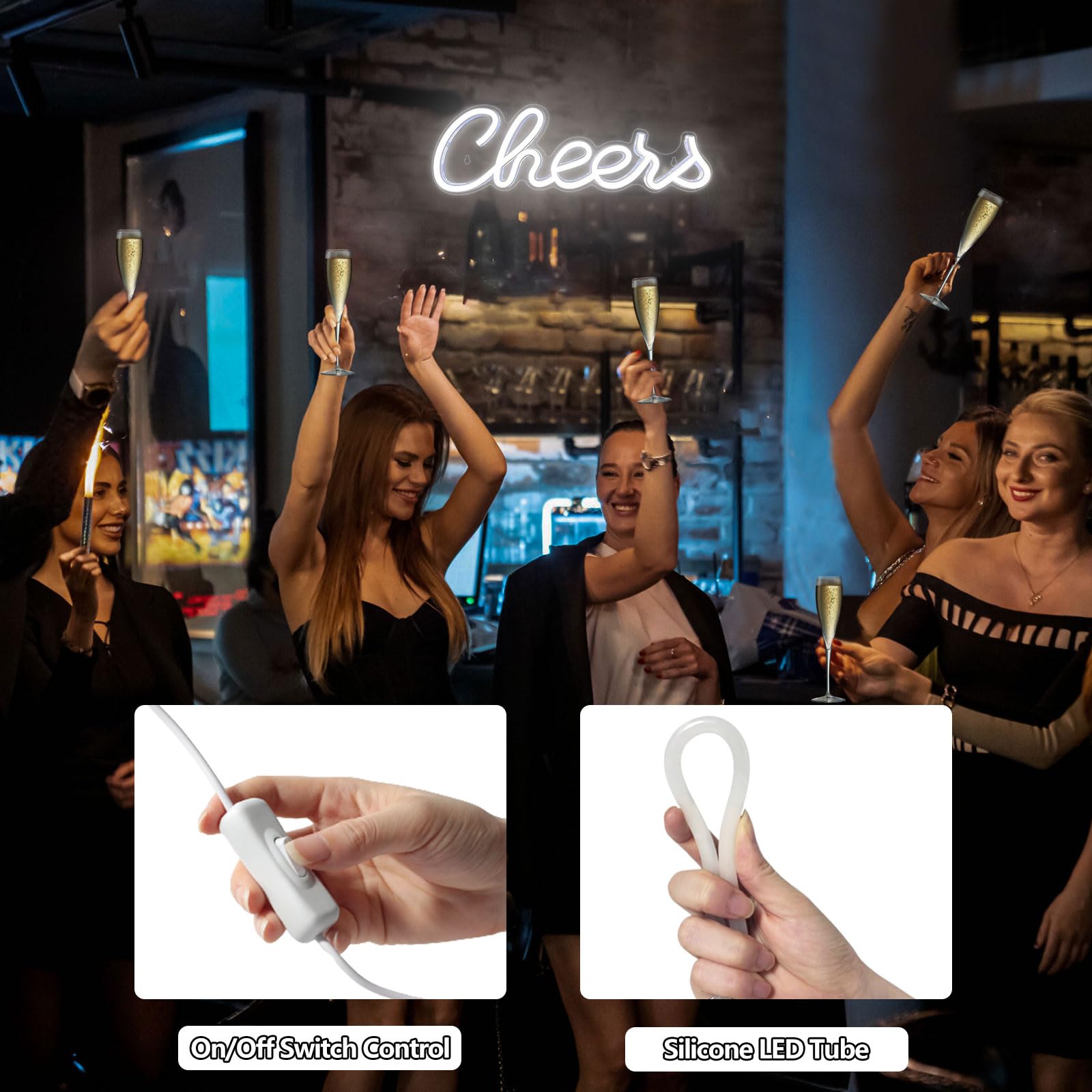 Cheers Neonschild für Wanddekoration, LED-Neon-Bar-Lichtschild, USB-betriebenes Wand-Neon-Lichtschild für Party-Wanddekoration, Party-Licht-Zubehör, Heim-Raumdekoration