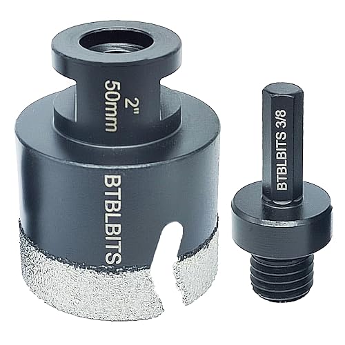 BTBLBITS Broca de núcleo de diamante seco de 2 pulgadas (1.969 in) sierras con rosca de 58-11 más adaptador de perforación de vástago hexagonal de