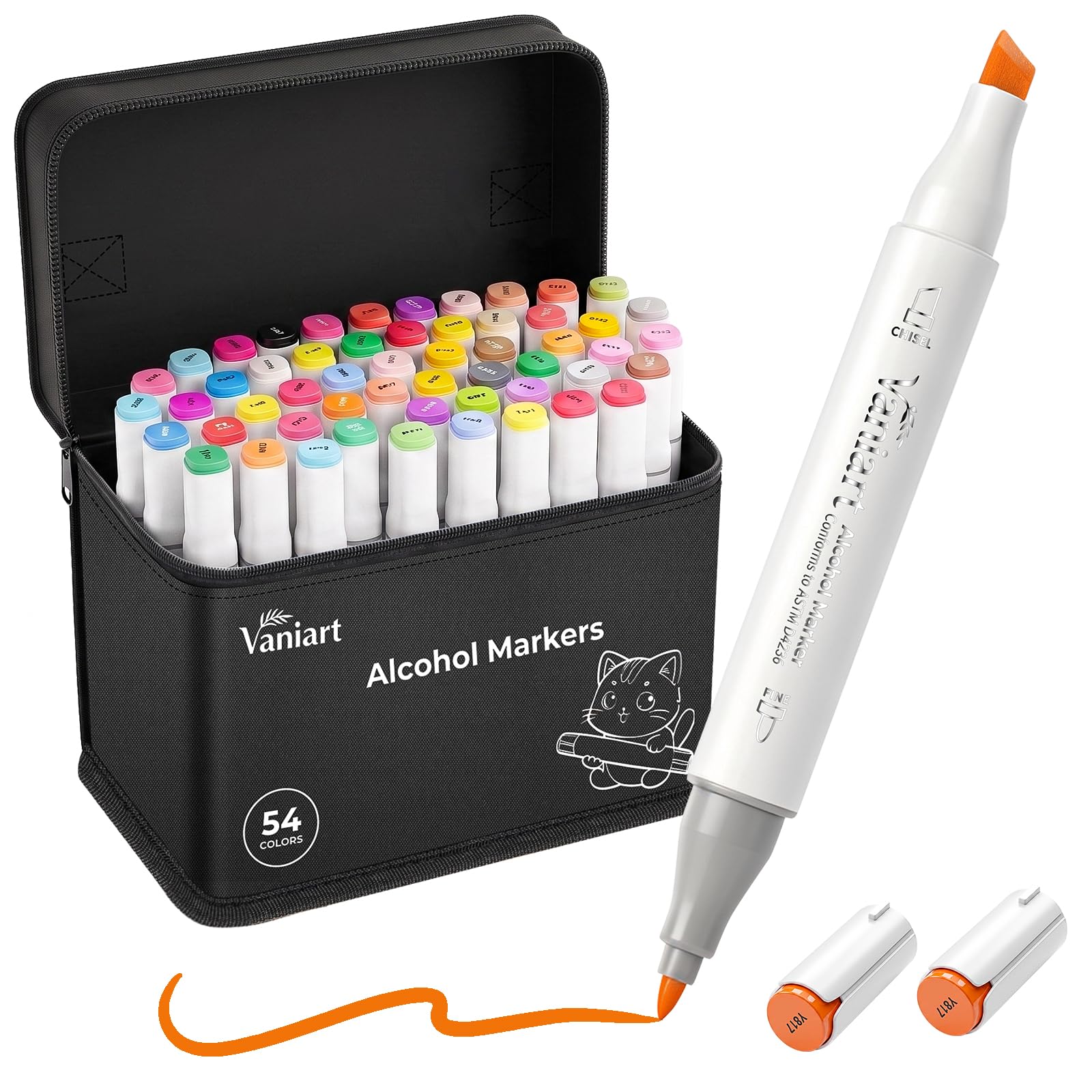 Vaniart Professional Alcohol Markers, 54 Colors Fine & Chisel Sketch Pens | Permanent Ink…