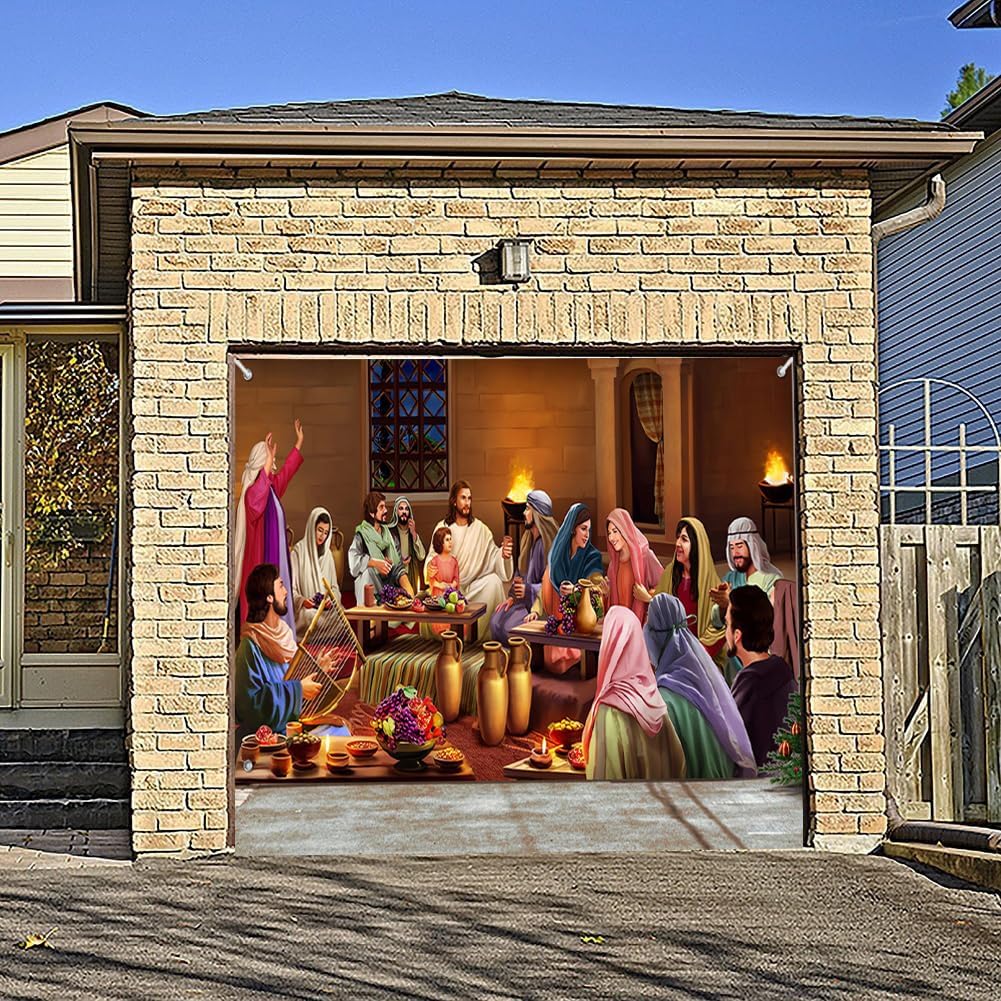 FAJOME 7x 8FT Christmas Garage Door Banner Cover Decoration Mural Sign Décor Large Christmas Nativity Scene Backdrop Background Sign For Christmas Holiday Party (Color : D)