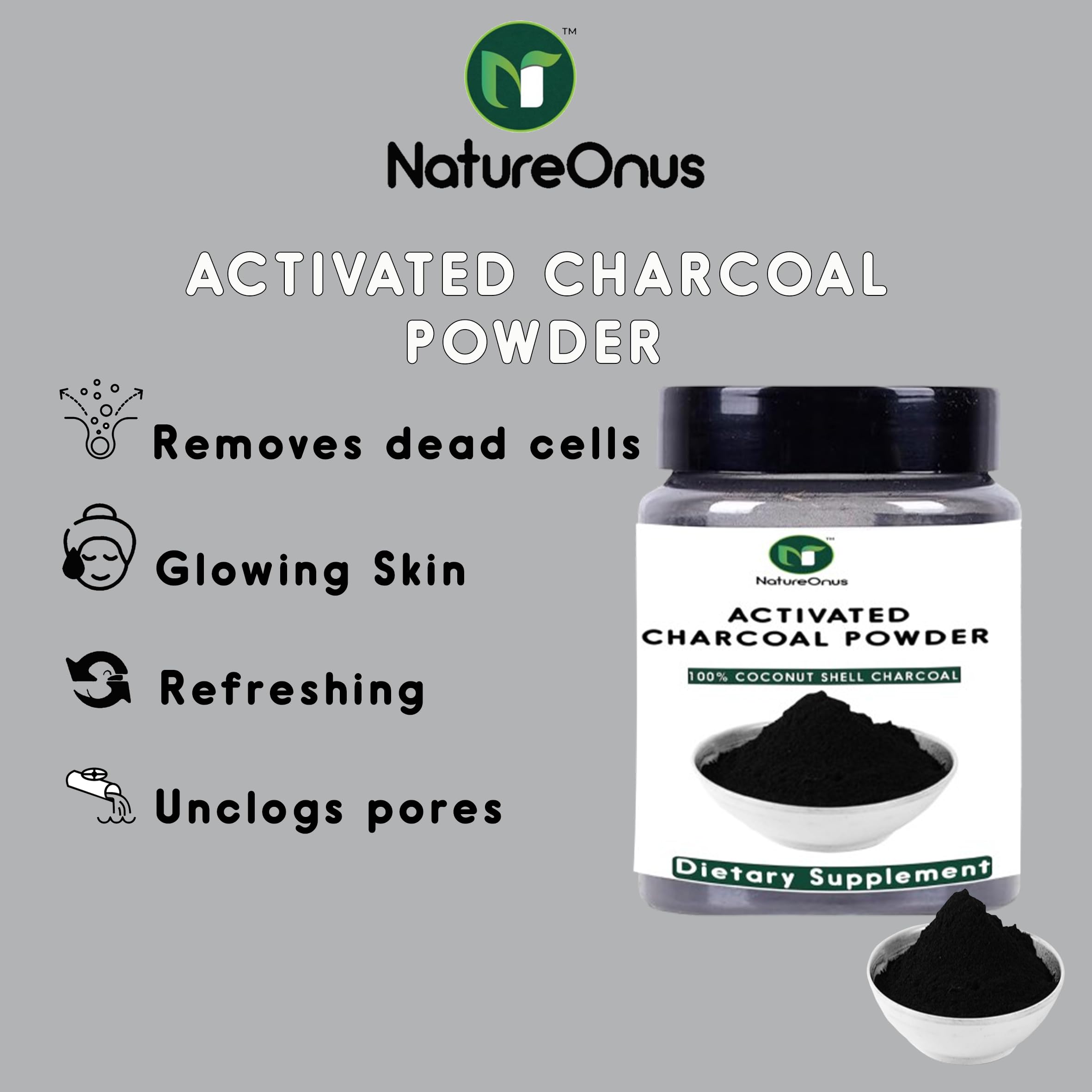NatureOnus Activated Charcoal Powder 150g | AAA+ Grade Coconut Shells Powder | Teeth Whitening, Detox & Cleansing Powder for Face, Skin, and DIY Use, Food-Grade 4