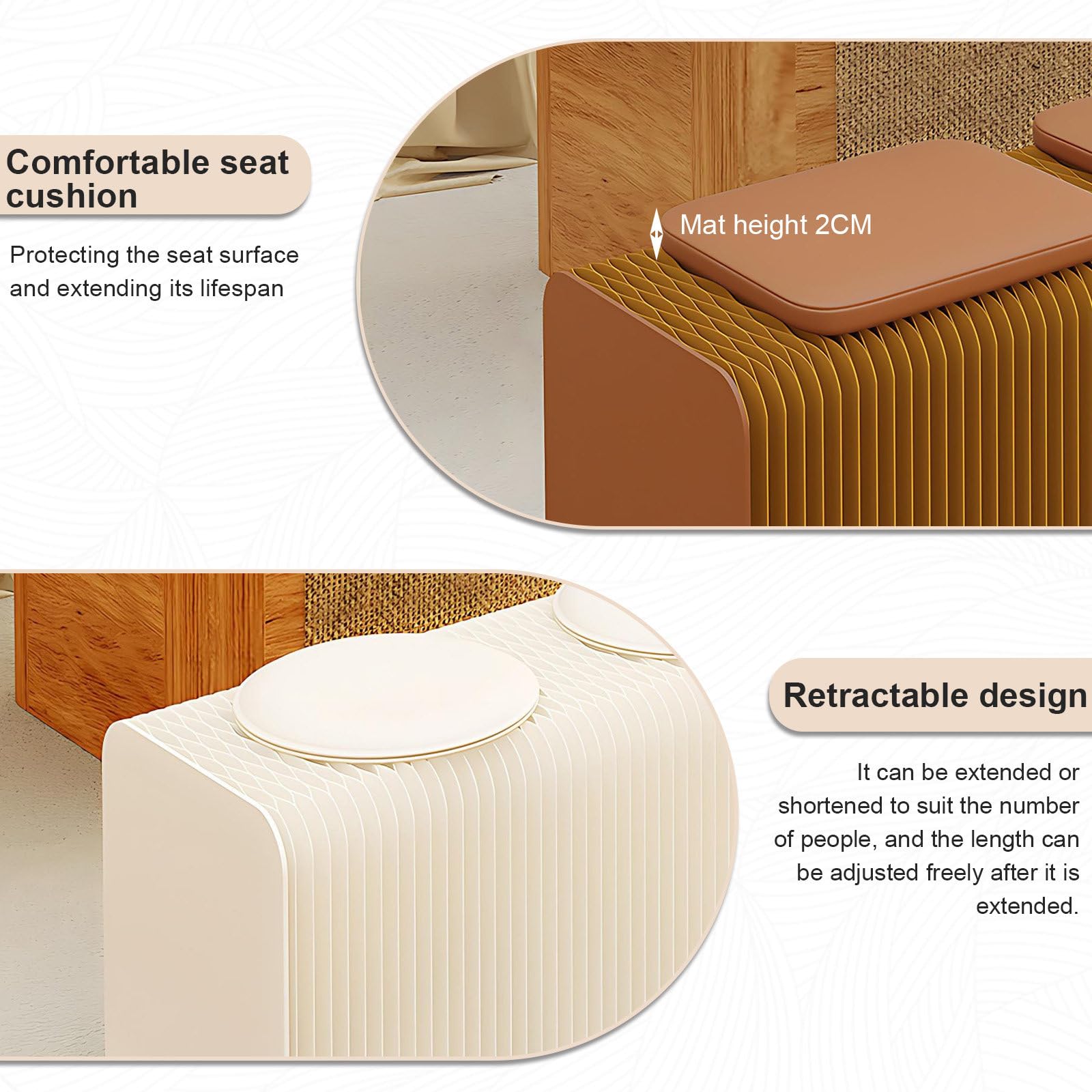 Nowoczesny składany stołek papierowy z PU Cush – sofa krzesło do salonu i biura wysuwany podnóżek i stolik pomocniczy biały design 3-osobowy