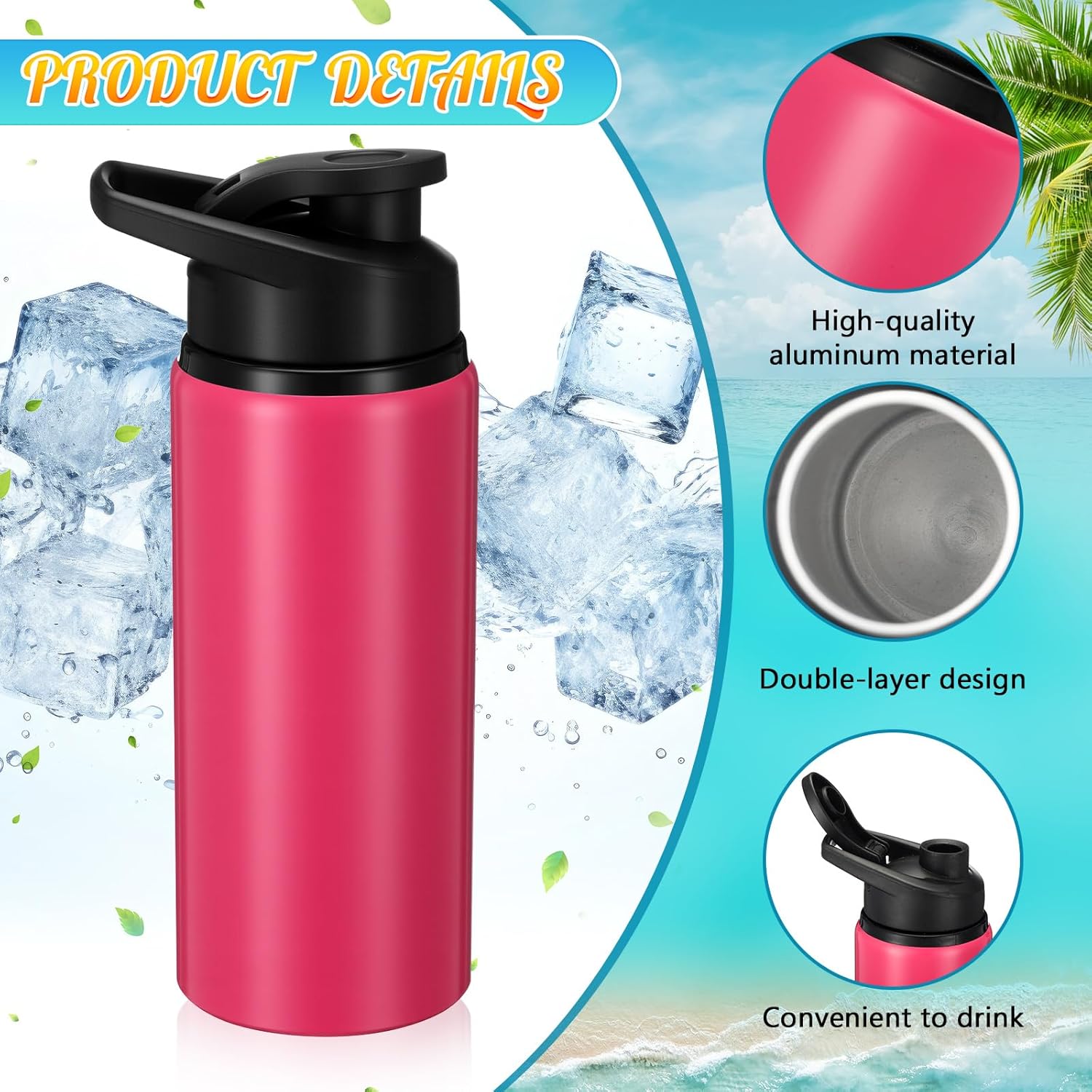 Baderke 8 Pcs Water Bottles Bulk Gradient Pink 20 oz Stainless Steel Reusable Sports Water Bottles Gift for Christmas Women Travel Gym Cycling Camping 4 Color, Snap Lid