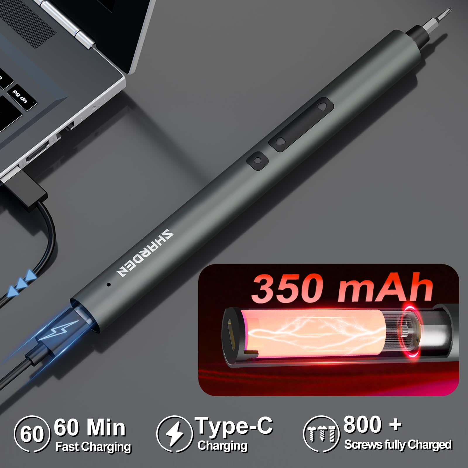SHARDEN Mini set di cacciaviti elettrici 75 in 1, 71 punte di precisione S2, 3 luci LED, memoria magnetica, cavo di ricarica USB, mini cacciavite elettrico kit di riparazione per PC, elettronica