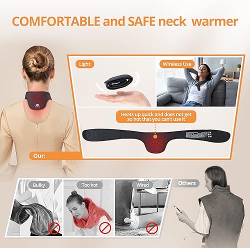 Vista 5 de Almohadilla térmica inalámbrica para el cuello, envoltura térmica para aliviar el dolor de cuello, almohadilla térmica eléctrica con película
