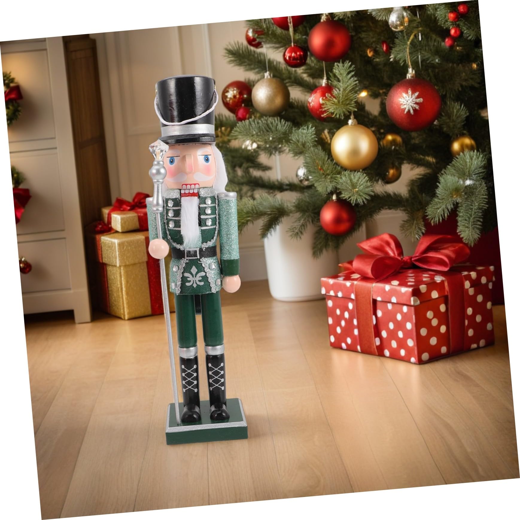 Grüne Handbemalte Holz nussknacker Soldat Figur Stabile Weihnachtsdekoration für Tisch und Festliche Feiern Traditionelle Holzsoldaten Ornamente