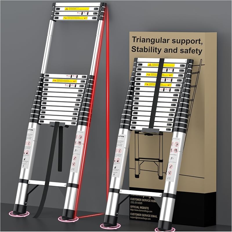Telescoping Ladder, 20.3 FT Aluminum Extendable Ladder, 330 Lbs, Silver | Telescopic & Retractable, Collapsible Extension Ladder for House, Roof, RV & Travel Trailer