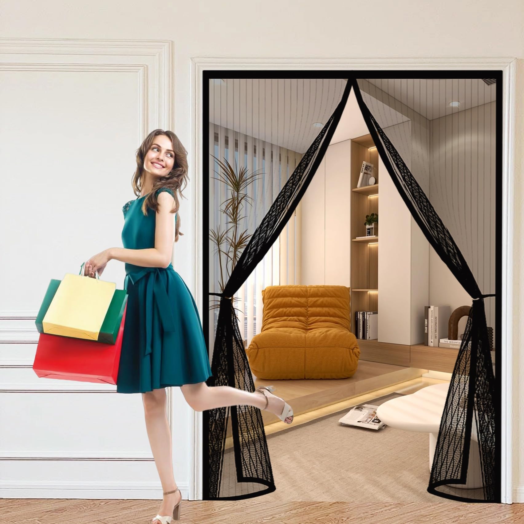Moustiquaire aimantée sans perçage à maille fine pour porte 128 x 220 cm