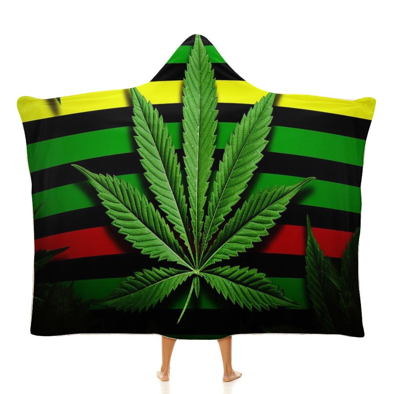 NQLYUT Blanket Hoodie Poncho Blanket Sweatshirt Weed Striped Wearable Throw Blanket Throw Cape Gifts Blanket Hooded for Adult, Weed Striped, 50"x60"