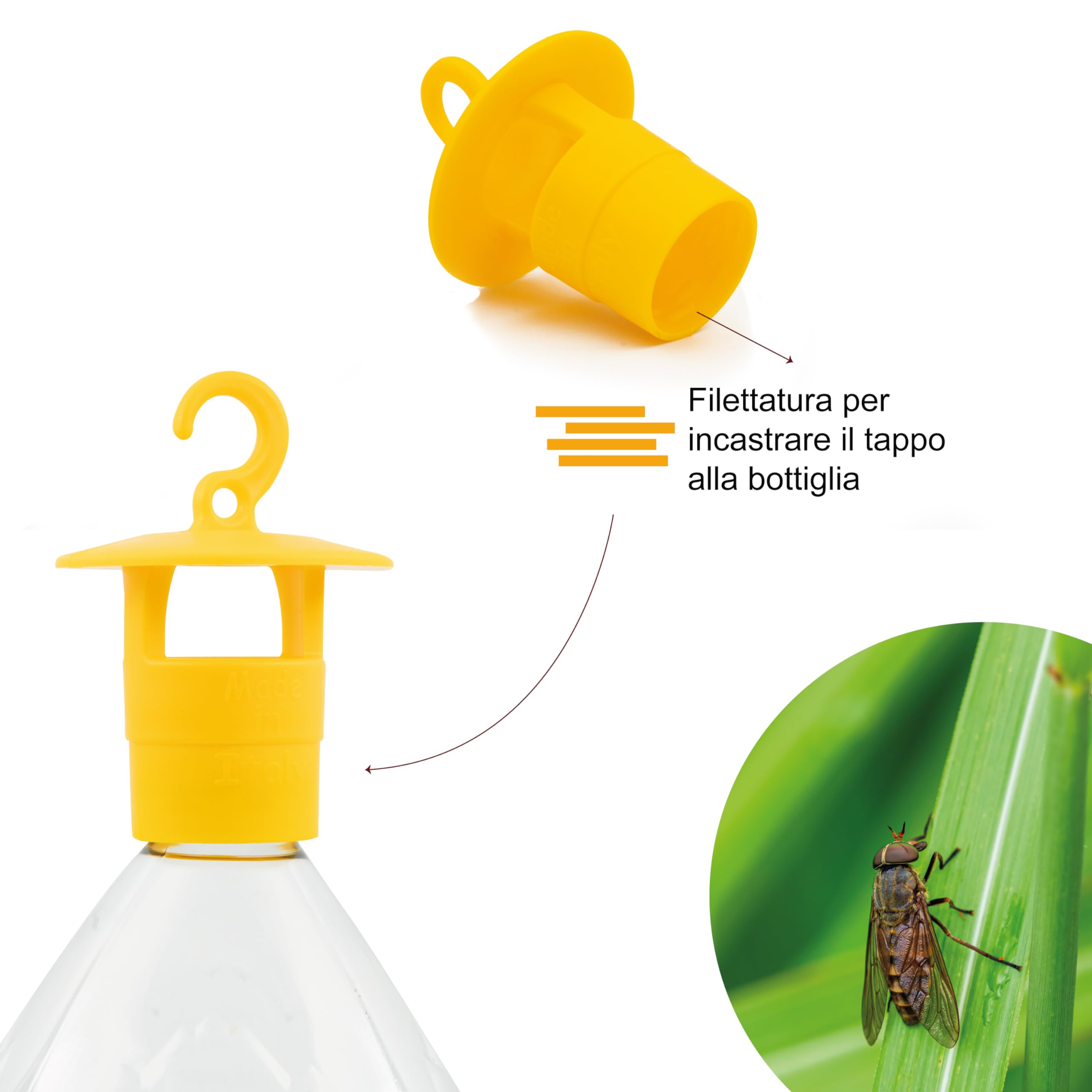 AGRI-CULTURA® |Tappo Trappola Biologico Contro Insetti Infestanti【10 PZ】Esca Trappola Contro Mosca dell'ulivo, Vespe, Calabroni, Cimice Asiatica, Drosophila Suzukii, Popilia Japonica e altri insetti.