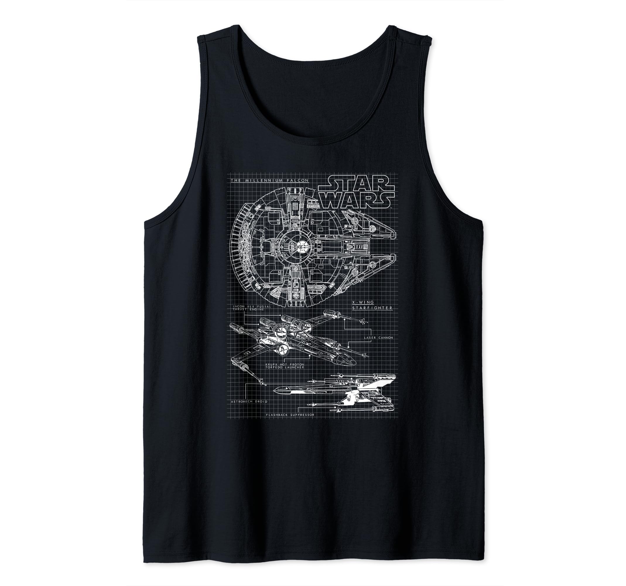 Star Wars Rebel Schematic Grid Tank Top, Black