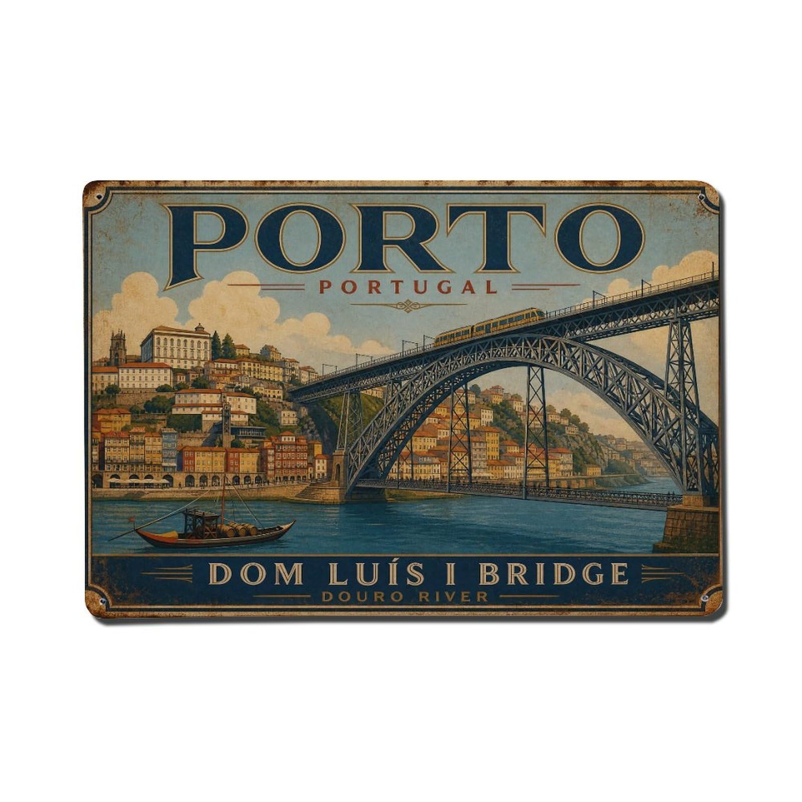 Vintage Travel Dom Luis Bridge Douro River Portugal Metal Tin Sign