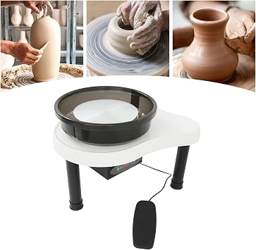 12.6 Inch Pottery Wheel Forming Machine, 0-300RPM Electric Ceramic Machine with Detachable Basin Foot Pedal Adjustable Speed for Pottery Art Craft DIY (White)