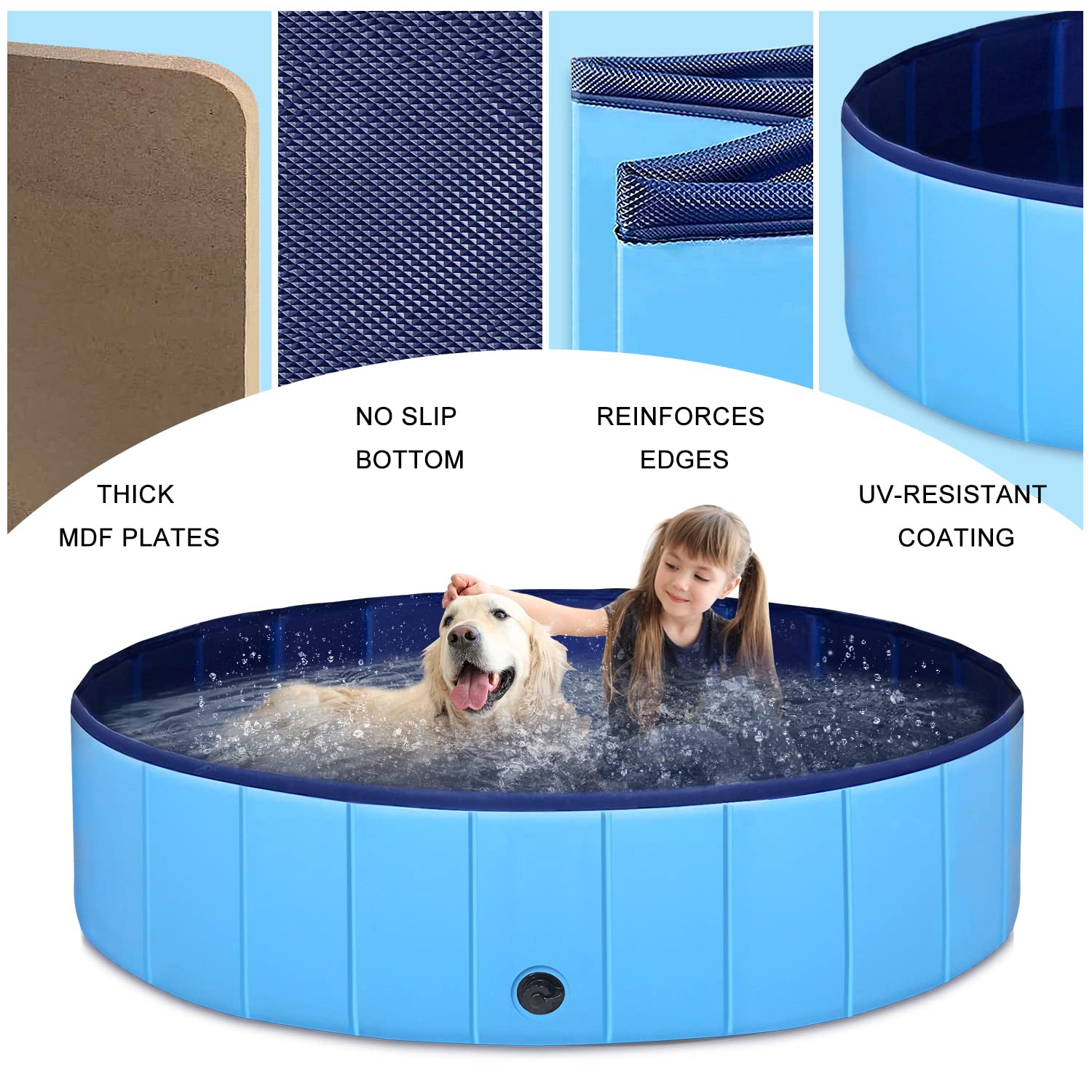 Piscina Per Cani Wimypet, 160x30 Cm, PVC Antiscivolo Pieghevole | Per Giardino, Spiaggia, Interno