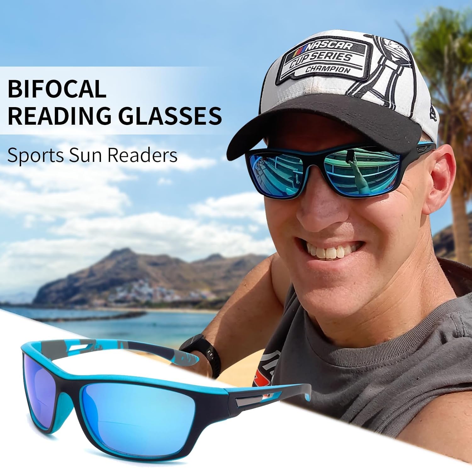 Bifocal Reading Sunglasses Mirrored Lens Sports Wrap Around Sun Readers UV400 Protection for Drving Fishing Cycling - Image 2