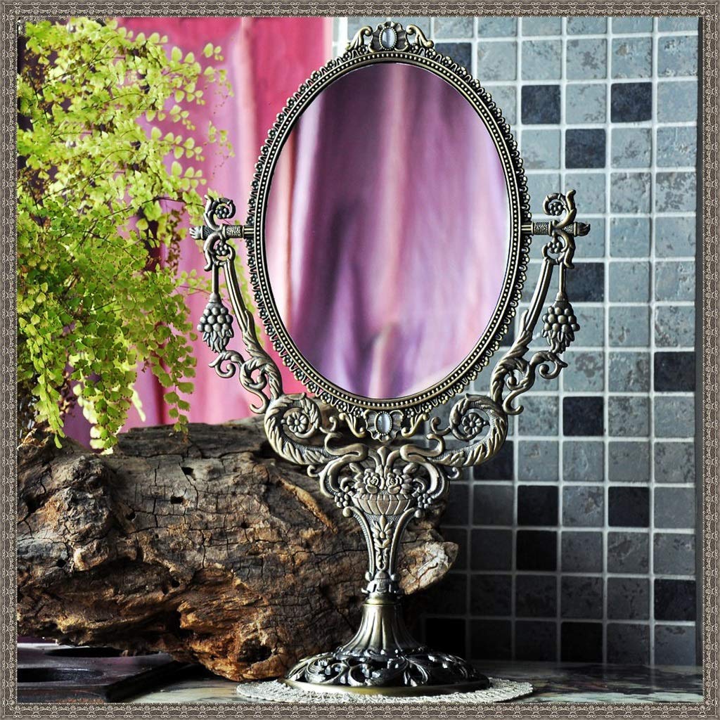 Specchio da toeletta Specchio per il trucco con ingrandimento, specchio Continental vintage a doppia faccia Pettine per trucco rotante HD Princess Specchio di bellezza
