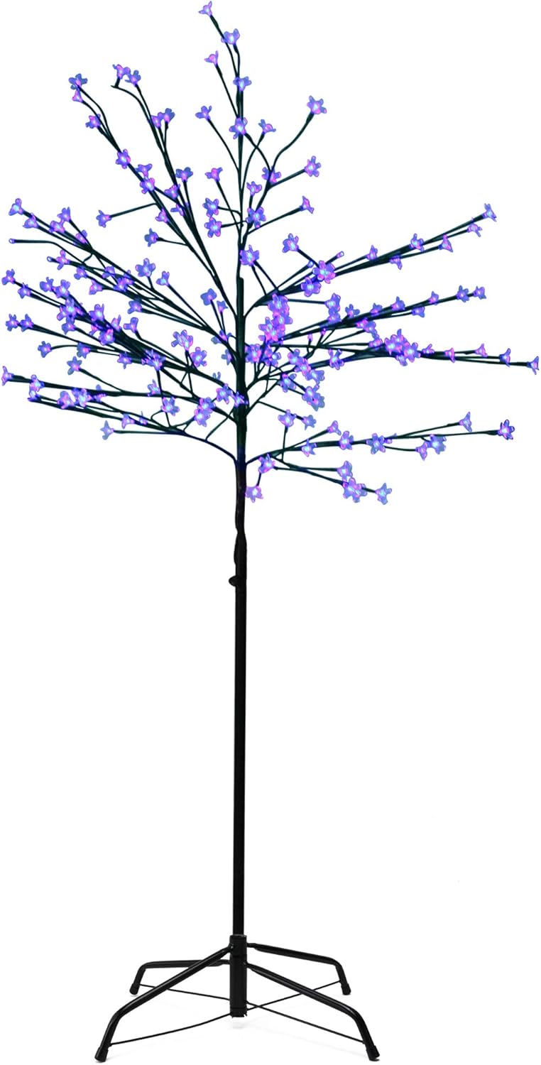 LED Lighted Japanese Sakura Blossom Artificial Flower Tree – 6' - Blue Lights