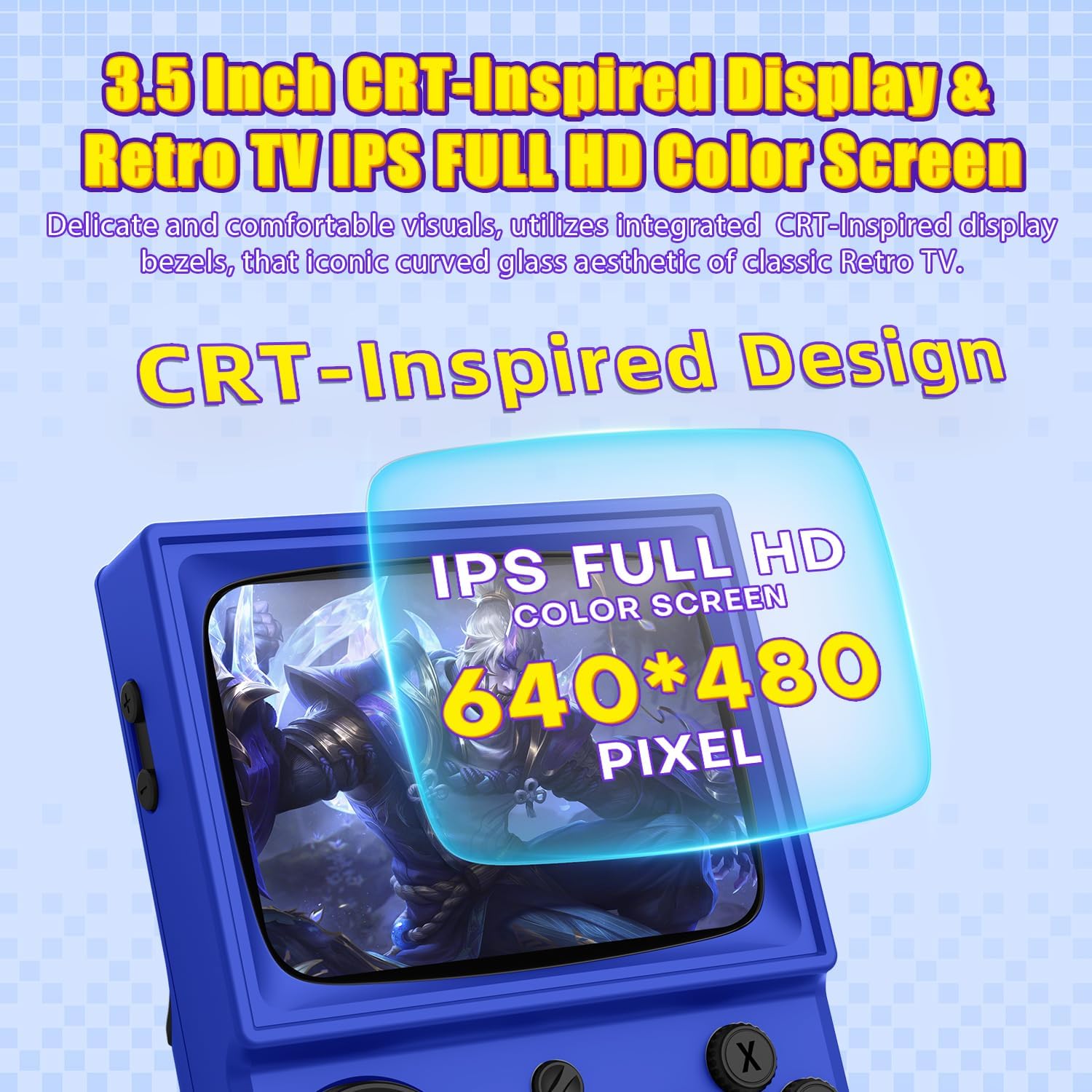 R36T Retro Gaming Console, 3.5''IPS Screen CRT-Inspired, Handheld Game Console 64GB with 18000+ Classic Games Supports WiFi Networked Fighting and OTG,with Portable Case(Dark Blue 64GB)
