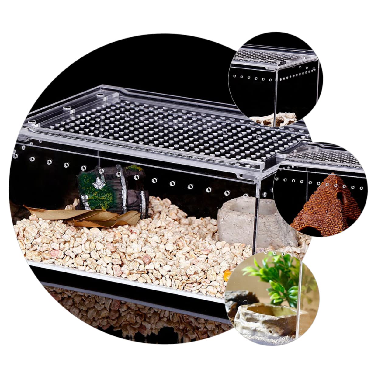 Caja de Cría Transparente Acrílica a Prueba de Fugas para Reptiles | Diseño Antiescape, Alimentación de Agua y Comida, Apta para Serpientes y Cangrejos Ermitaños