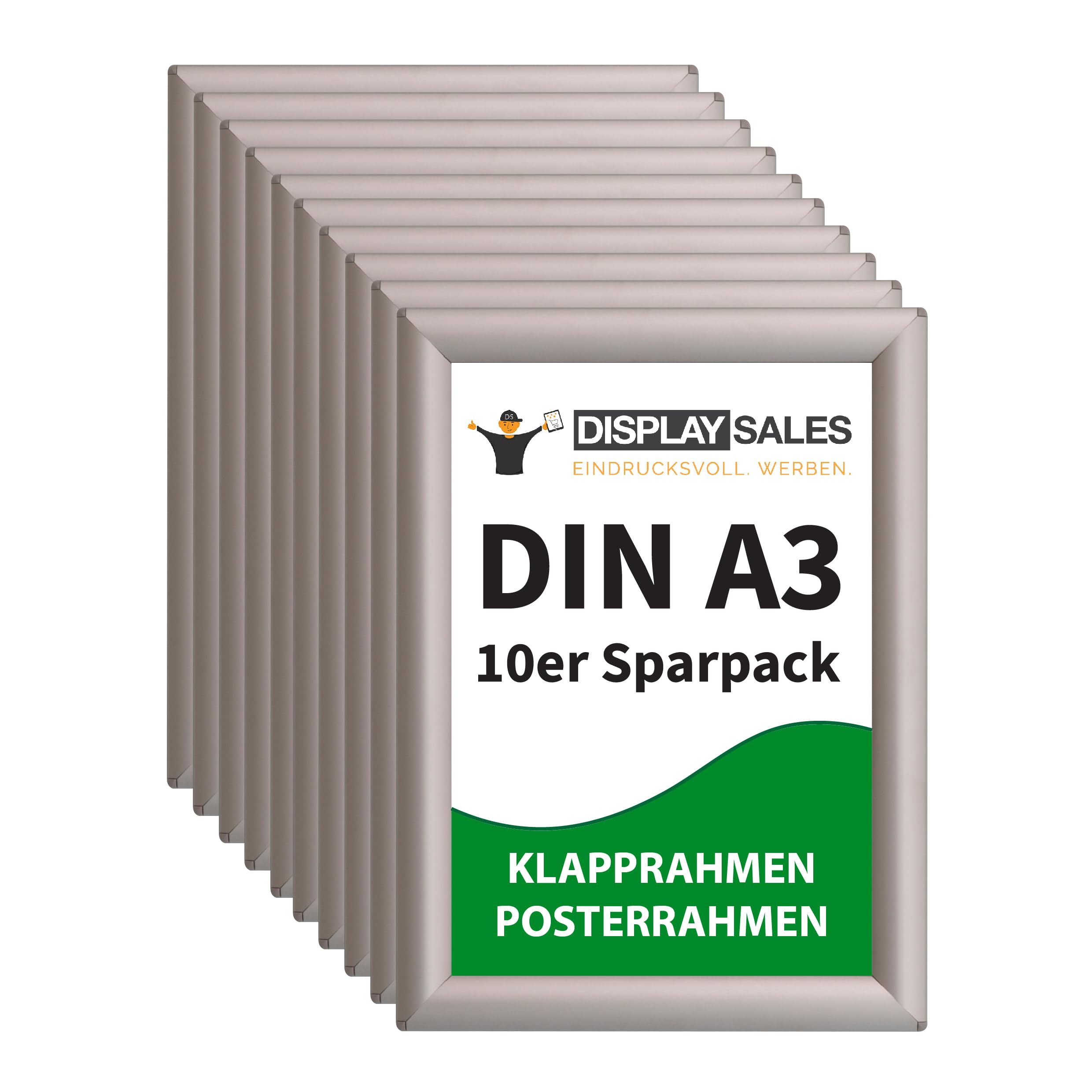 DISPLAY SALES A3 Snap Frames Pack of 10 pieces | A3 Clip Frame | 25 mm Profile | Poster Frame in silver | Poster Frame I Snap Frames I Picture Frames | Clip picture frames