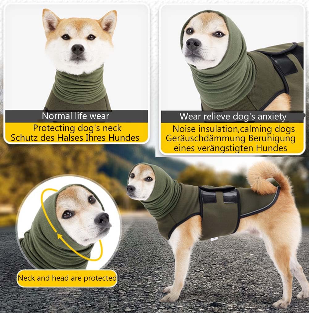 Cappotto per cani per alleviare l'ansia del cane, protezioni per le orecchie, calmante, giacca per cani con strisce riflettenti, dolcevita calmante per cani, per fuochi d'artificio, viaggi e